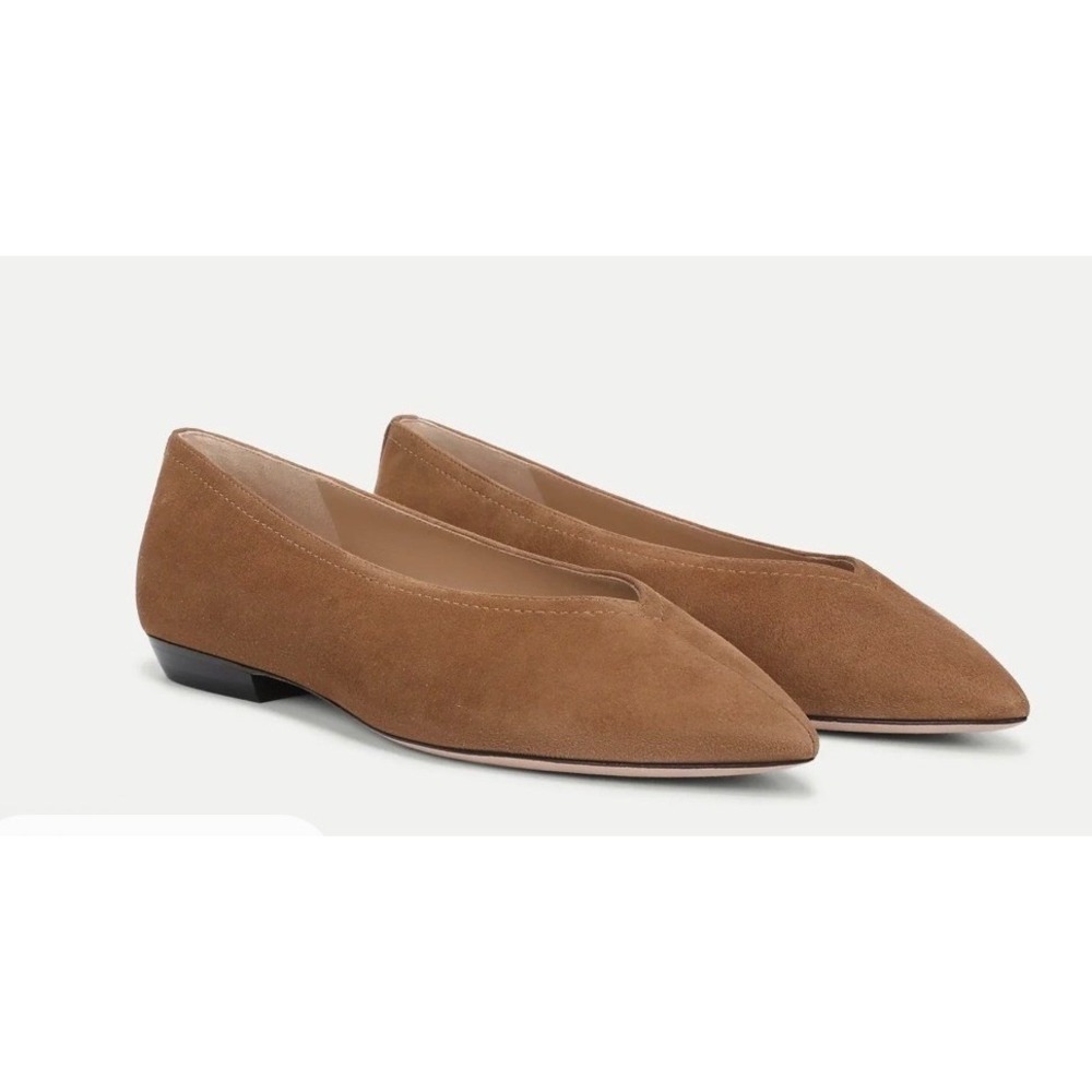 Veronica Beard Bancroft Chestnut Suede Pointed Toe Ballet Flats Brown 6M New